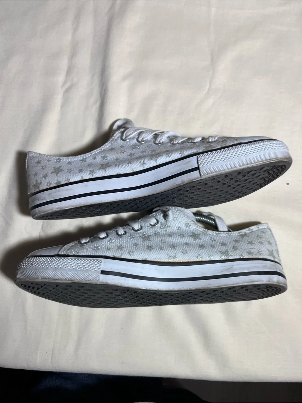 Lascana Women's White Star-Print Lace-Up Canvas Sneakers